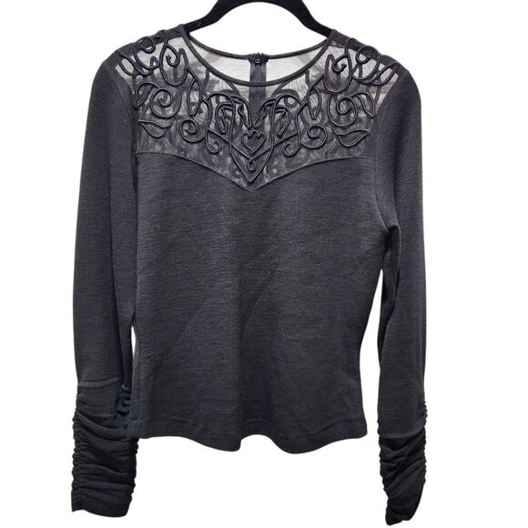 Andrea Jovine Tops - Vintage Andrea Jovine wool blouse black mesh yoke, ruched sleeves small